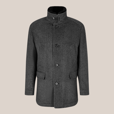 Twill Pattern High-Collar Jacket - Dark Grey