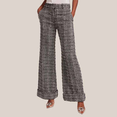 Gotstyle Fashion - Generation Love Pants Checks Textured Tweed Wide Leg Pants - Black/White