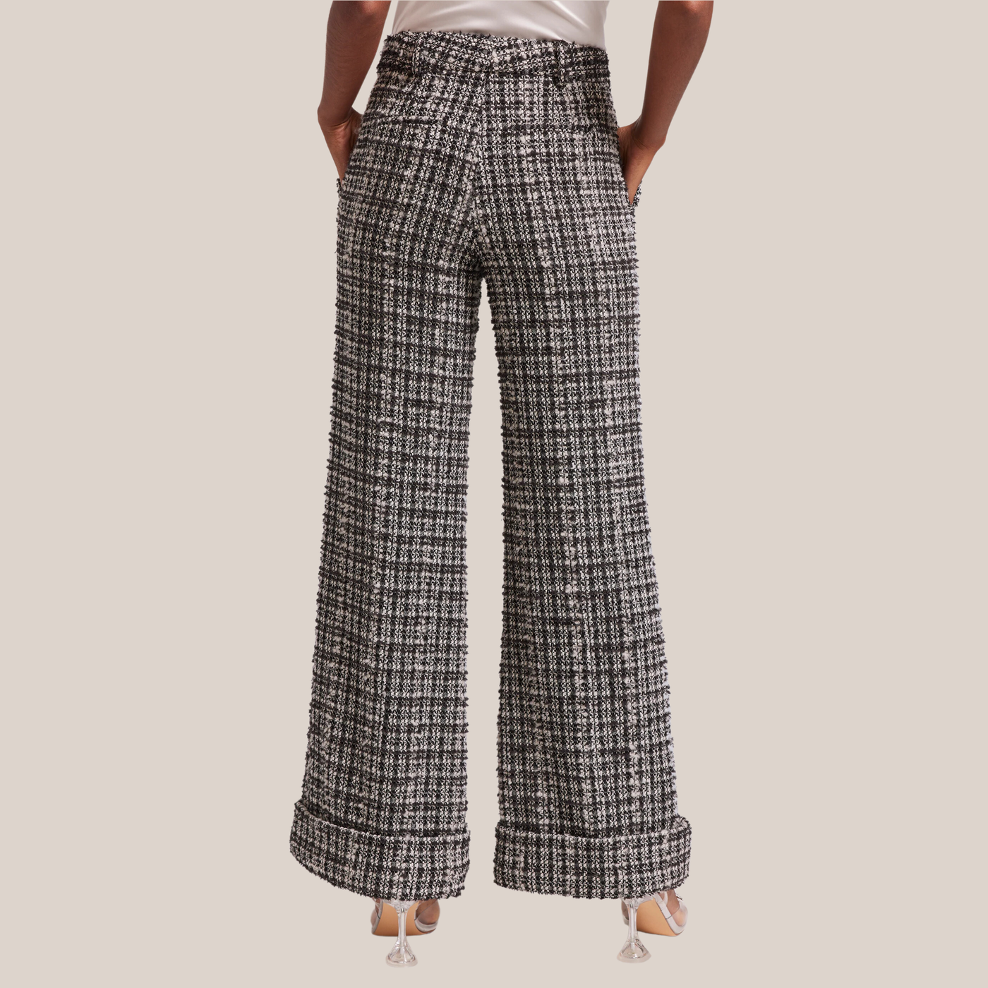 Gotstyle Fashion - Generation Love Pants Checks Textured Tweed Wide Leg Pants - Black/White