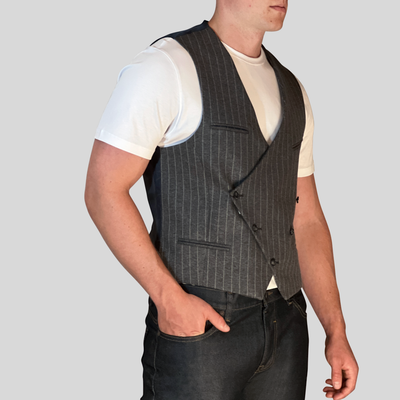 Gotstyle Fashion - Christopher Bates Vests Pinstripe Stretch Jersey Vest - Grey