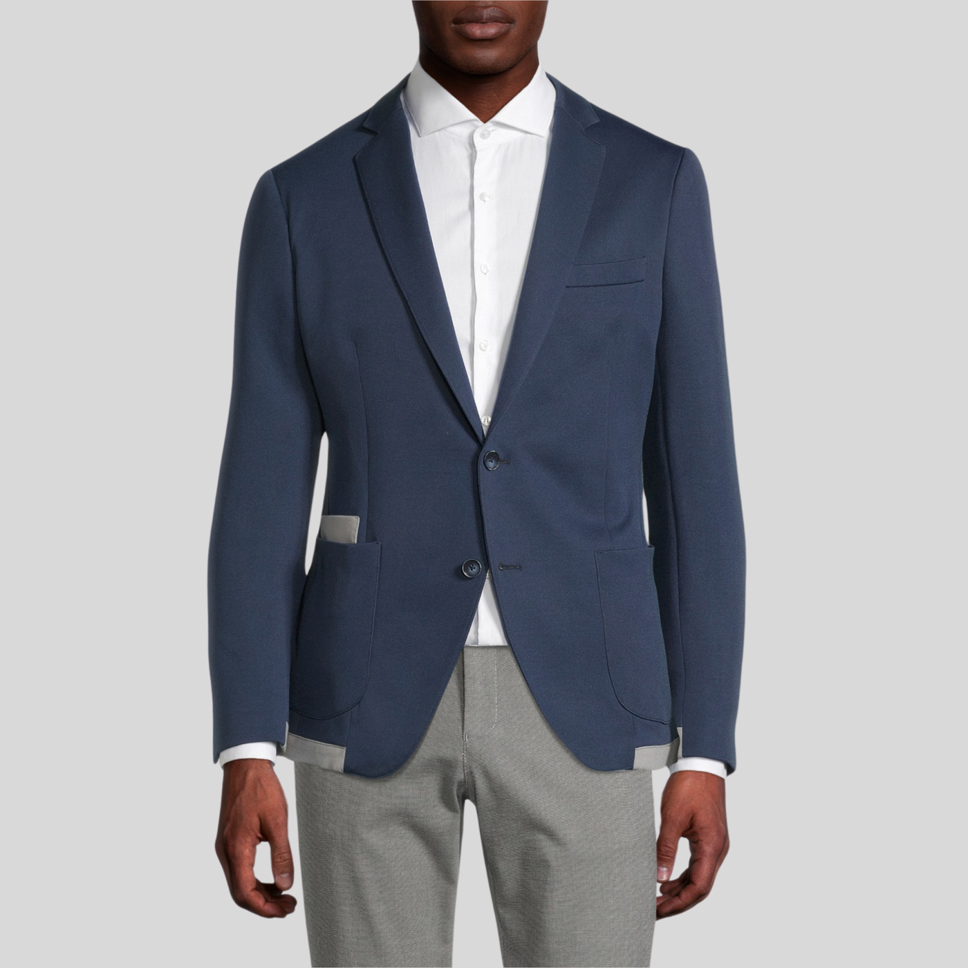 Gotstyle Fashion - Christopher Bates Blazers Patch Pocket Double Face Contrast Jersey Blazer - Navy