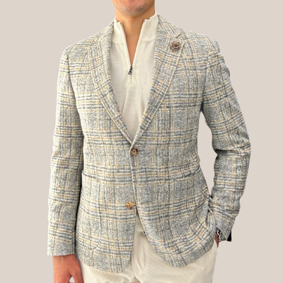 Plaid Checks Patch Pocket Blazer - Grey