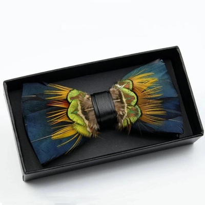 Gotstyle Fashion - Tyed by Dede Neckwear Orange Green Feather / Leather Handmade Bow Tie