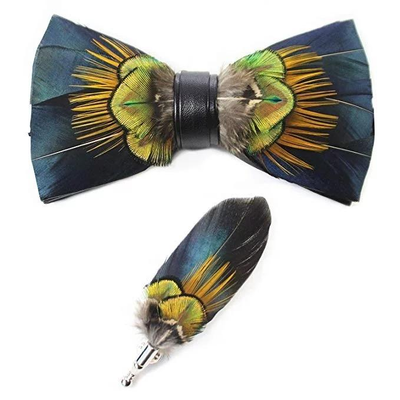 Gotstyle Fashion - Tyed by Dede Neckwear Orange Green Feather / Leather Handmade Bow Tie