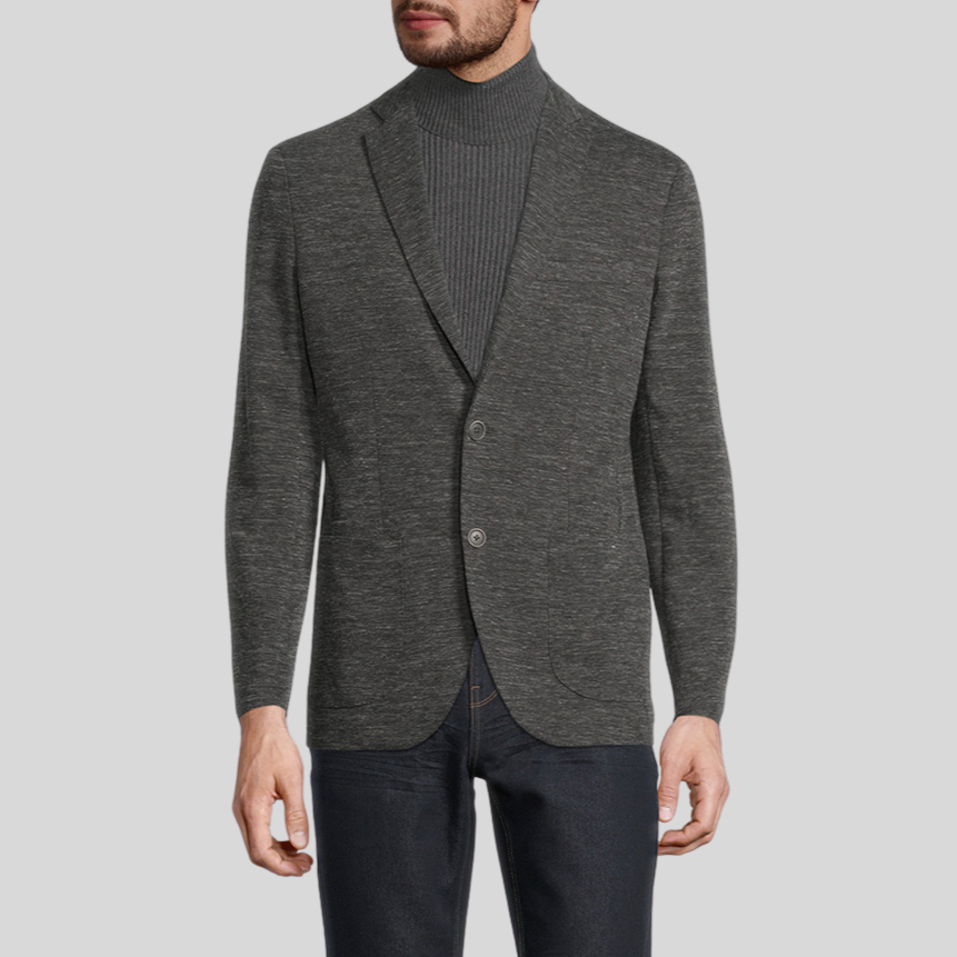 Gotstyle Fashion - Christopher Bates Blazers Patch Pocket Melange Stretch Jersey Knit Blazer - Grey