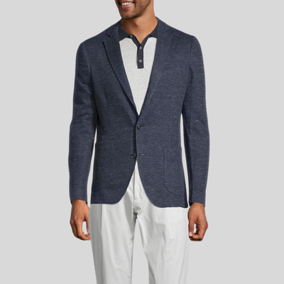 Gotstyle Fashion - Christopher Bates Blazers Patch Pocket Melange Jersey Knit Blazer - Navy