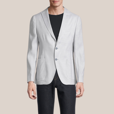 Gotstyle Fashion - Christopher Bates Blazers Patch Pocket Peak Lapel Stretch Linen Blazer - Light Grey