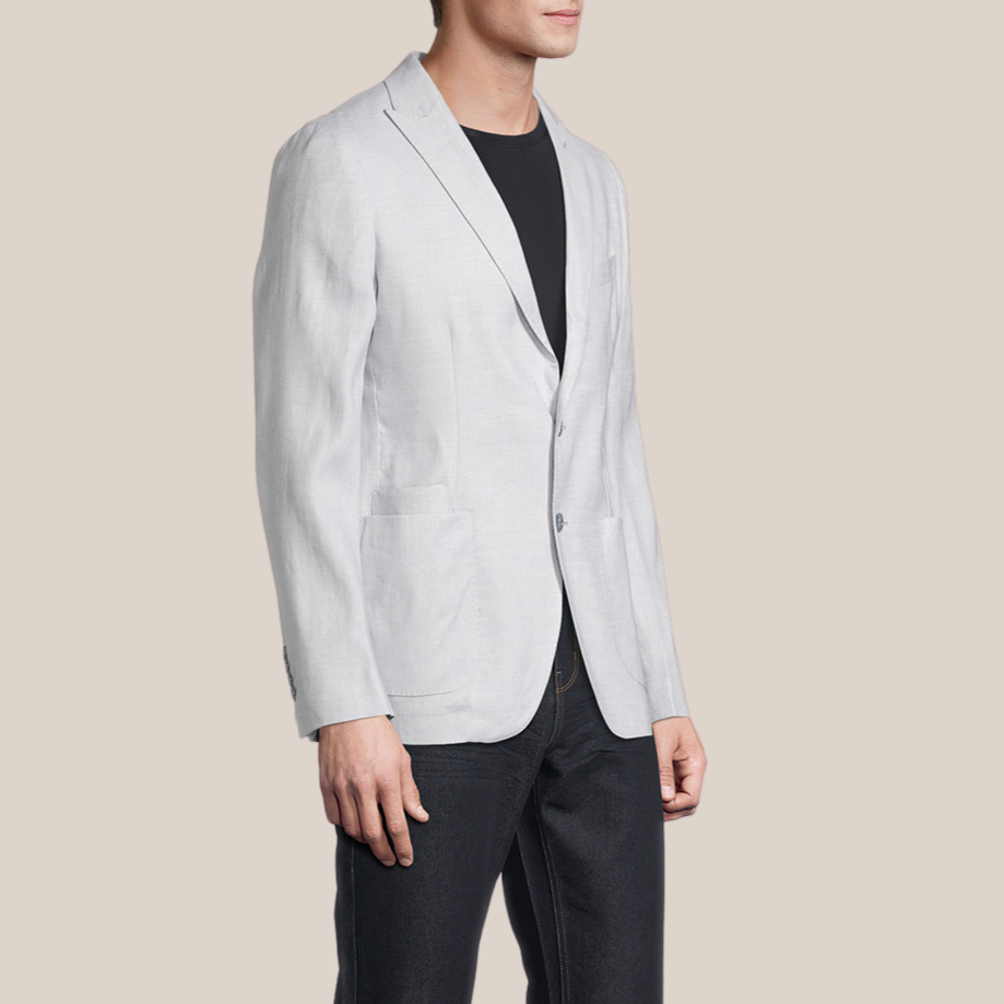 Gotstyle Fashion - Christopher Bates Blazers Patch Pocket Peak Lapel Stretch Linen Blazer - Light Grey