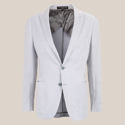 Gotstyle Fashion - Christopher Bates Blazers Patch Pocket Peak Lapel Stretch Linen Blazer - Light Grey