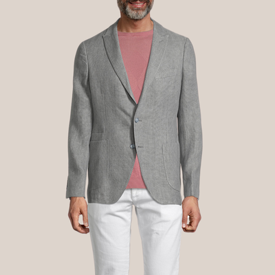 Gotstyle Fashion - Christopher Bates Blazers Patch Pocket Peak Lapel Linen Blazer - Grey