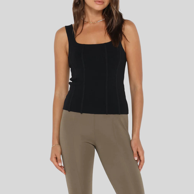 Gotstyle Fashion - Madison Tops Stretch Knit Square Neck Tank Top - Black