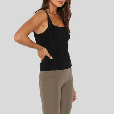 Gotstyle Fashion - Madison Tops Stretch Knit Square Neck Tank Top - Black