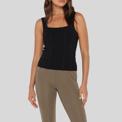 Gotstyle Fashion - Madison Tops Stretch Knit Square Neck Tank Top - Black