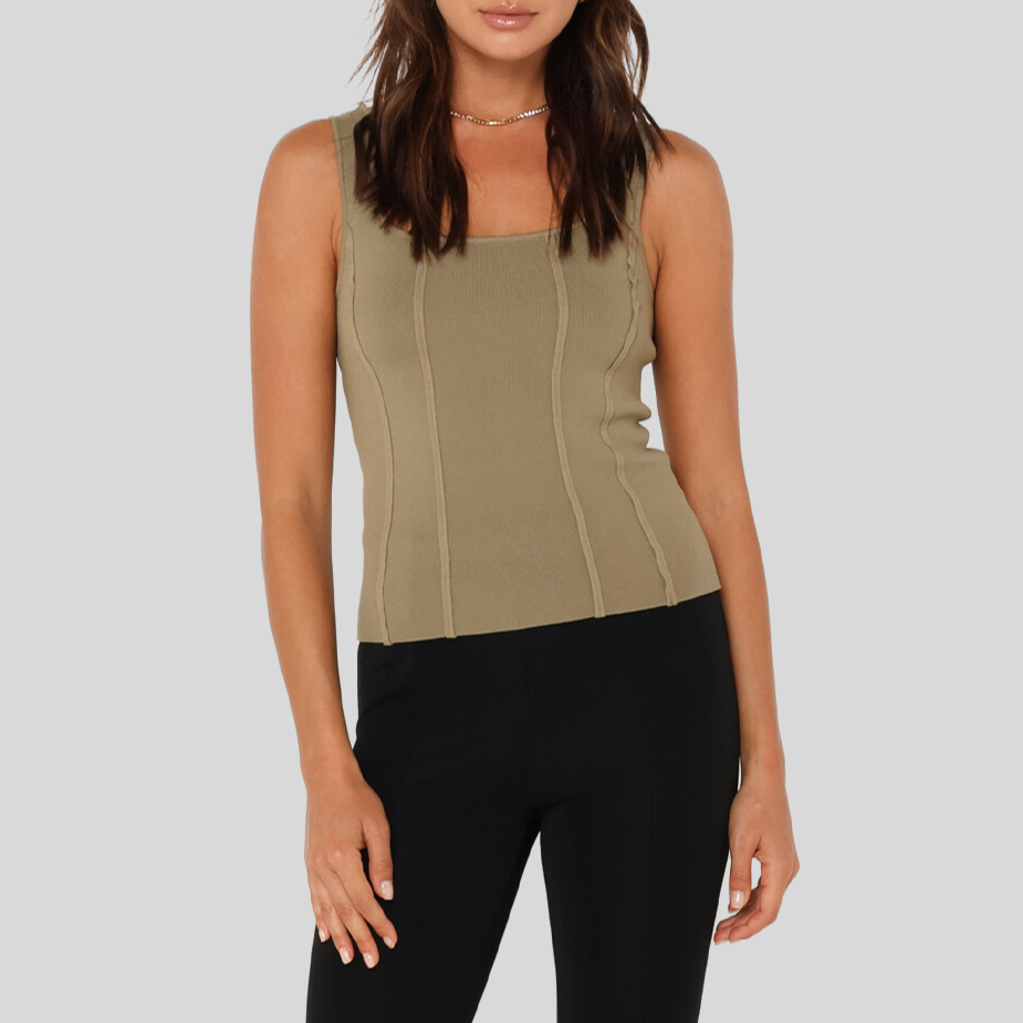 Gotstyle Fashion - Madison Tops Stretch Knit Square Neck Tank Top - Sage