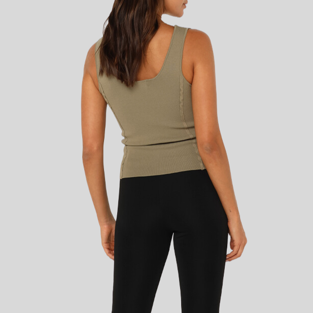 Gotstyle Fashion - Madison Tops Stretch Knit Square Neck Tank Top - Sage