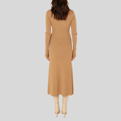 Gotstyle Fashion - Madison Dresses Ribbed Knit A-Line Midi Dress - Tan