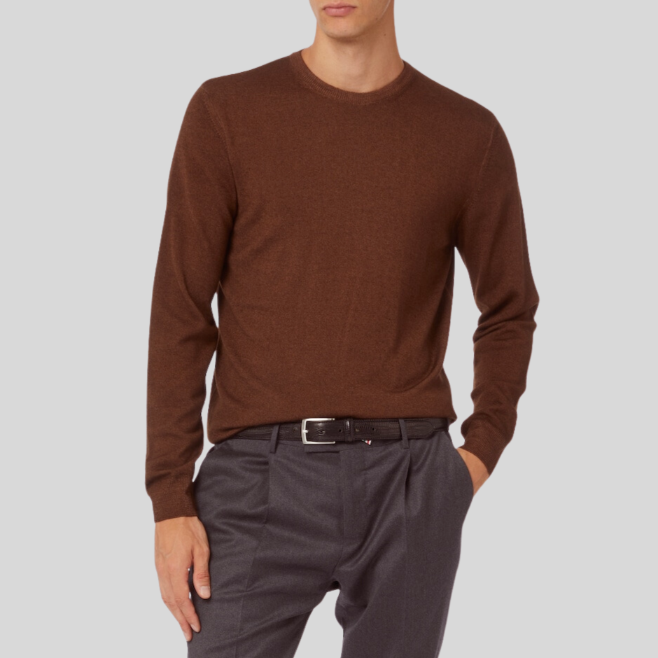 Washed Merino Crew Knit Sweater - Rust