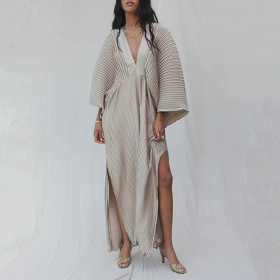 Gotstyle Fashion - Jen's Pirate Booty Dresses Pleated Deep Double V-Neck Kaftan - Sand