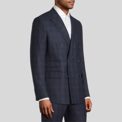 Gotstyle Fashion - Christopher Bates Blazers Shadow Checks Double Breasted Jacket - Navy