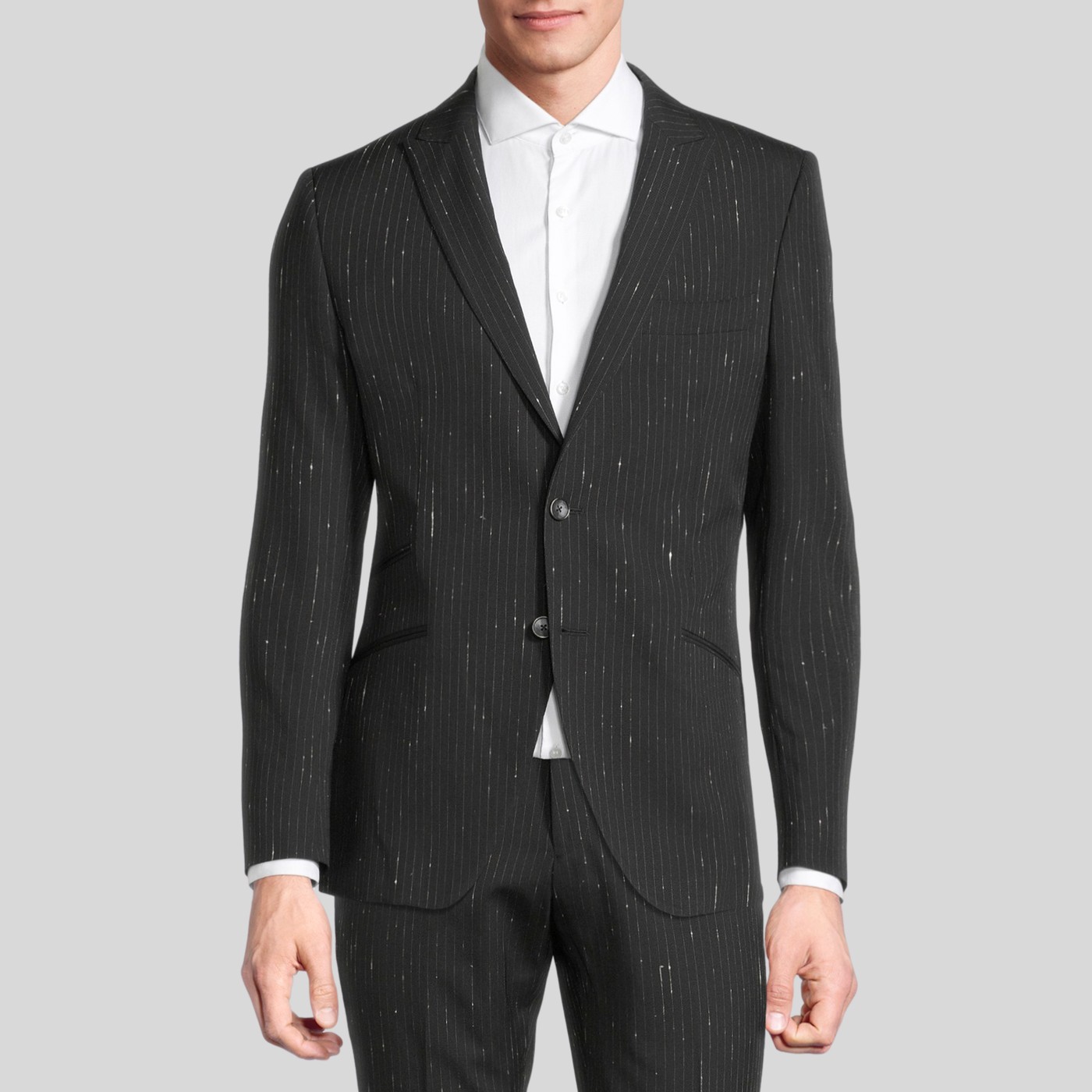 Gotstyle Fashion - Christopher Bates Suits Shooting Star Pinstripe Peaked Jacket - Black