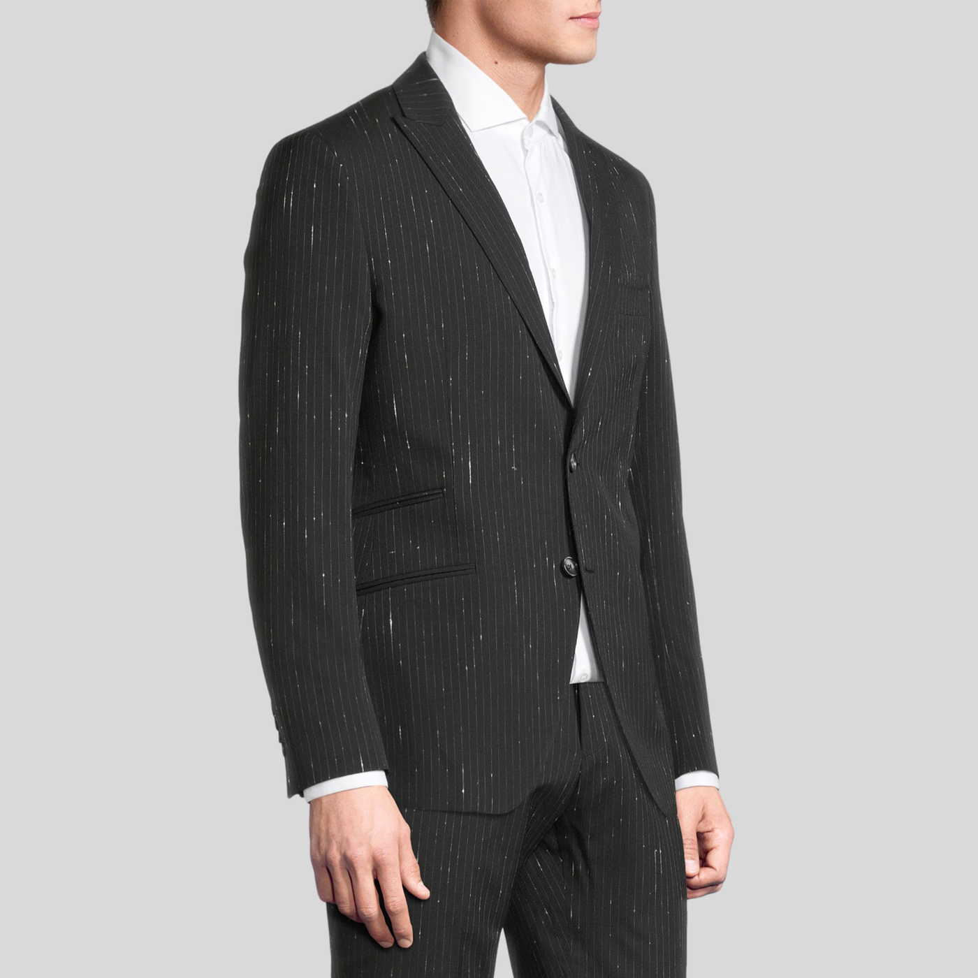 Gotstyle Fashion - Christopher Bates Suits Shooting Star Pinstripe Peaked Jacket - Black