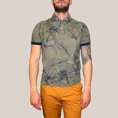 Gotstyle Fashion - Mason's Polos Leaves Print Pique Polo - Army