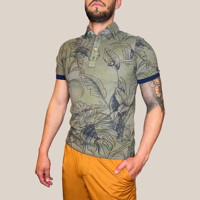 Gotstyle Fashion - Mason's Polos Leaves Print Pique Polo - Army