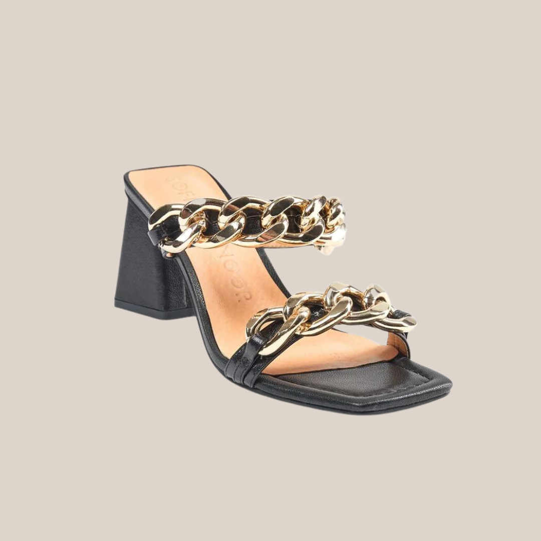 Gotstyle Fashion - Sofie Schnoor Shoes Chunky Heel Chain Straps Leather Sandal - Black