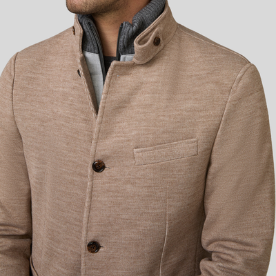 Standing Collar Patch Pocket Knit Blazer - Mocha