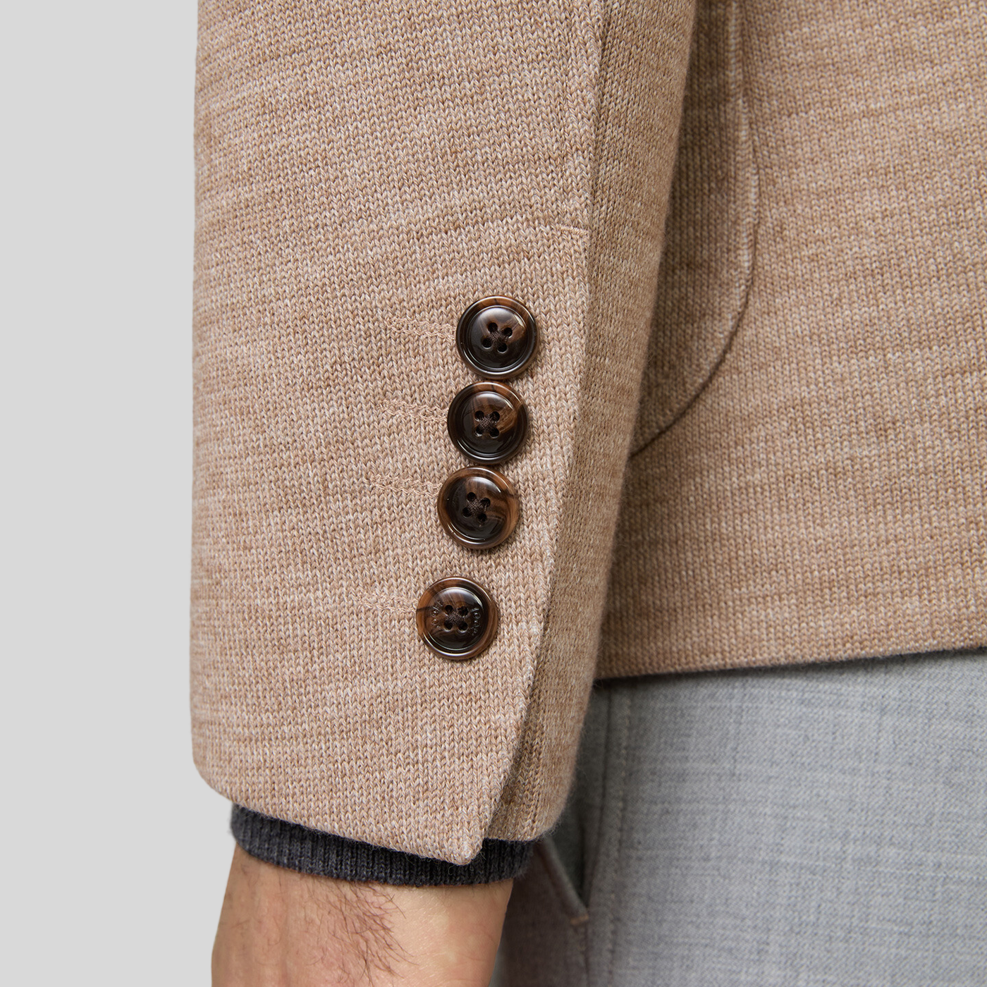 Standing Collar Patch Pocket Knit Blazer - Mocha