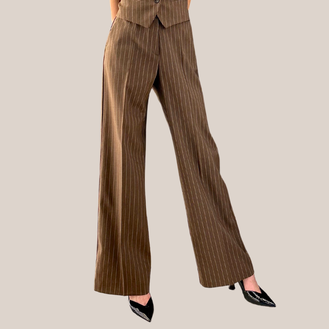 Pinstripe Wide Leg Pants - Brown