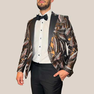 Gotstyle Fashion - Pal Zileri Tuxedo Embroidered Design Peak Lapel Tuxedo Jacket - Brown