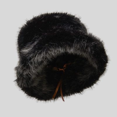 Faux Fur Adjustable Bucket Hat - Black