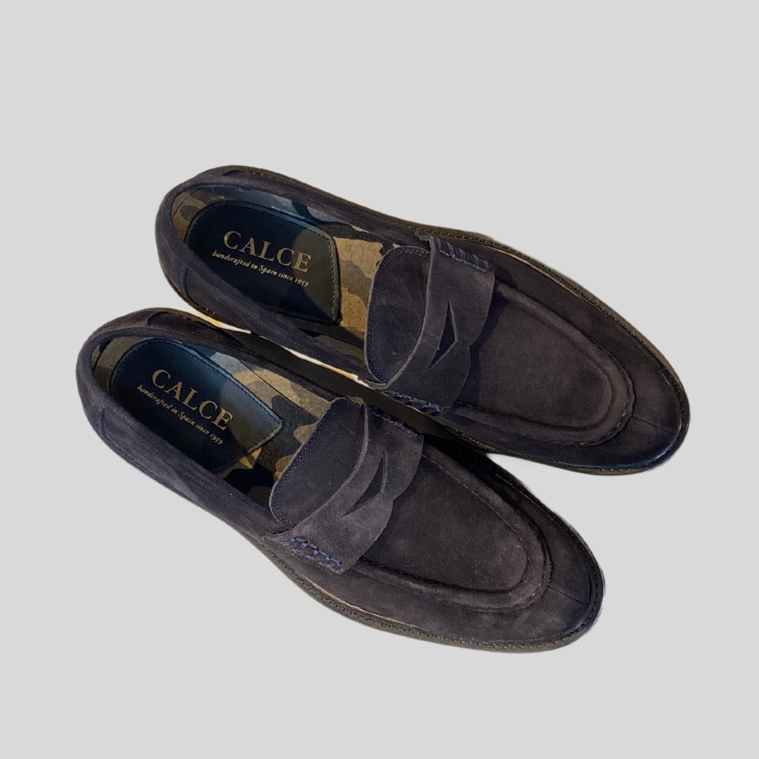 Gotstyle Fashion - Calce Shoes Suede Leather Penny Loafer with Lug Sole Tread - Dark Navy