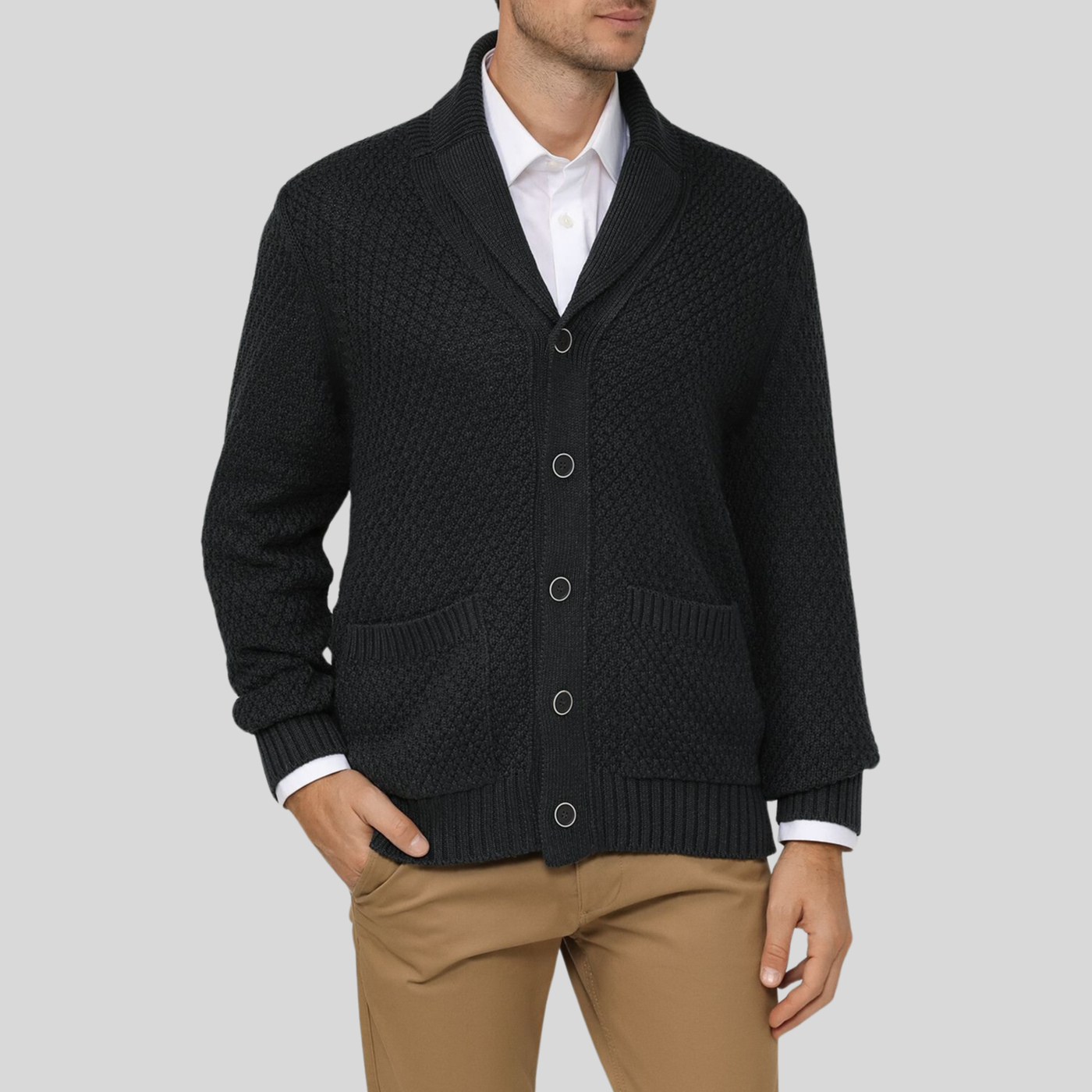 Patch Pocket Button-Up Cardigan - Charcoal