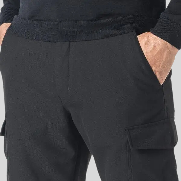 Soft Stretch Cotton Blend Cargo Pants - Black