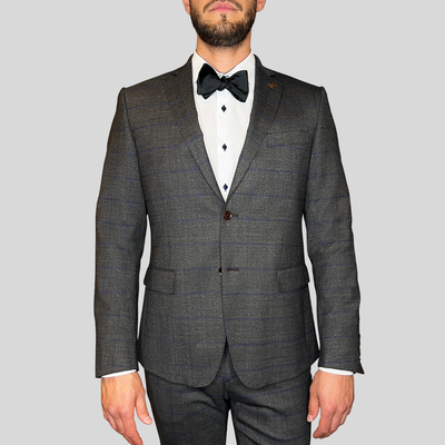 Gotstyle Fashion - Pal Zileri Suits Windowpane Check Wool Blend Stretch Suit - Charcoal