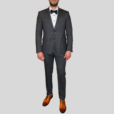 Gotstyle Fashion - Pal Zileri Suits Windowpane Check Wool Blend Stretch Suit - Charcoal