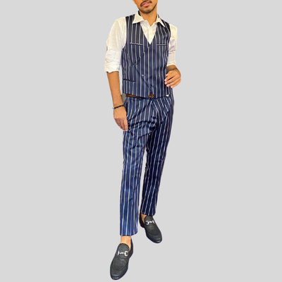 Gotstyle Fashion - Christopher Bates Vests Pinstripe Stretch Cotton Vest - Navy