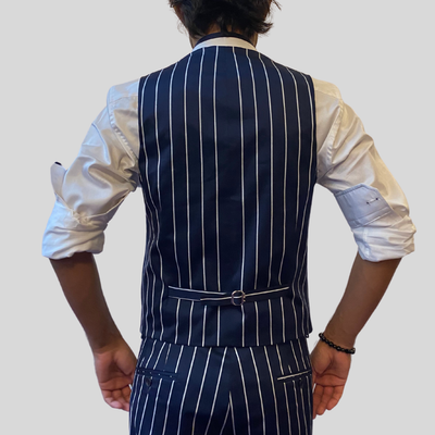 Gotstyle Fashion - Christopher Bates Vests Pinstripe Stretch Cotton Vest - Navy