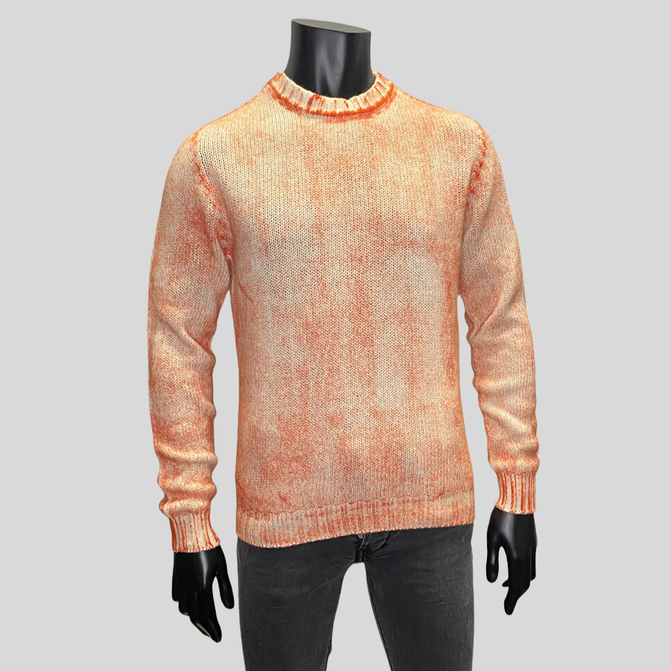 Dirty Wool / Cashmere Crew Sweater - White/Orange