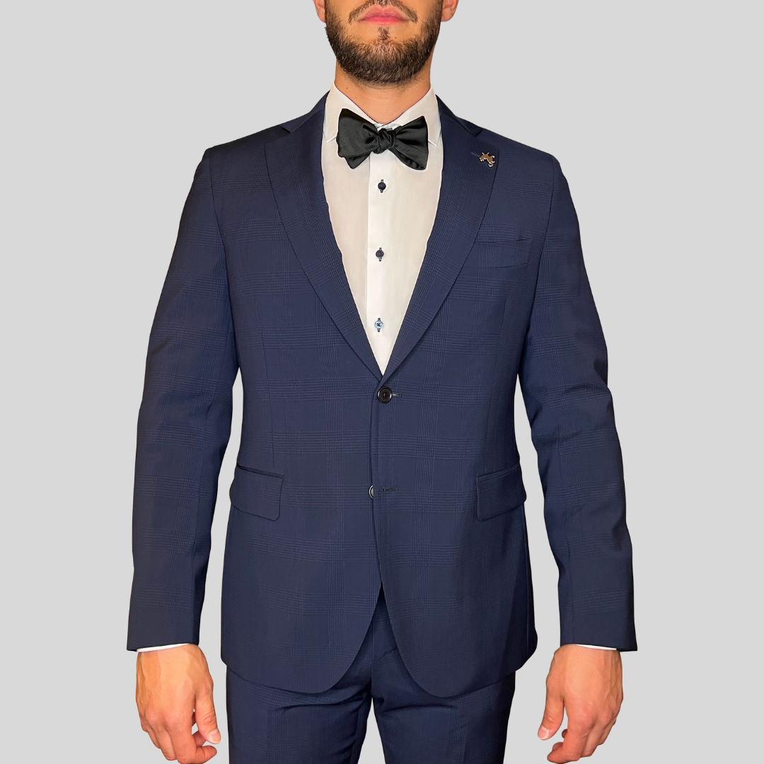 Gotstyle Fashion - Tombolini Suits Tonal Glen Check Wool Suit - Dark Navy