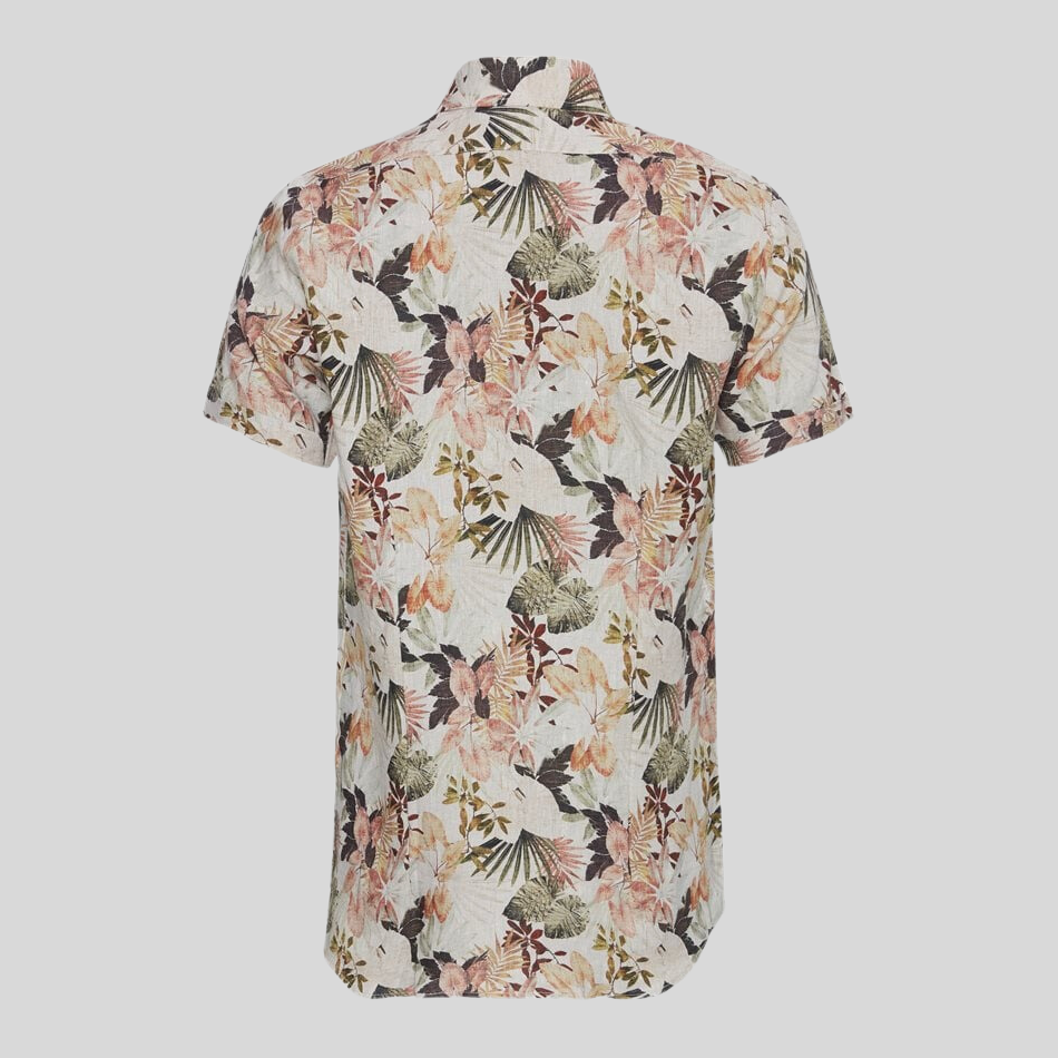 Gotstyle Fashion - Sand Collar Shirts Floral Print Linen Shirt - Tan