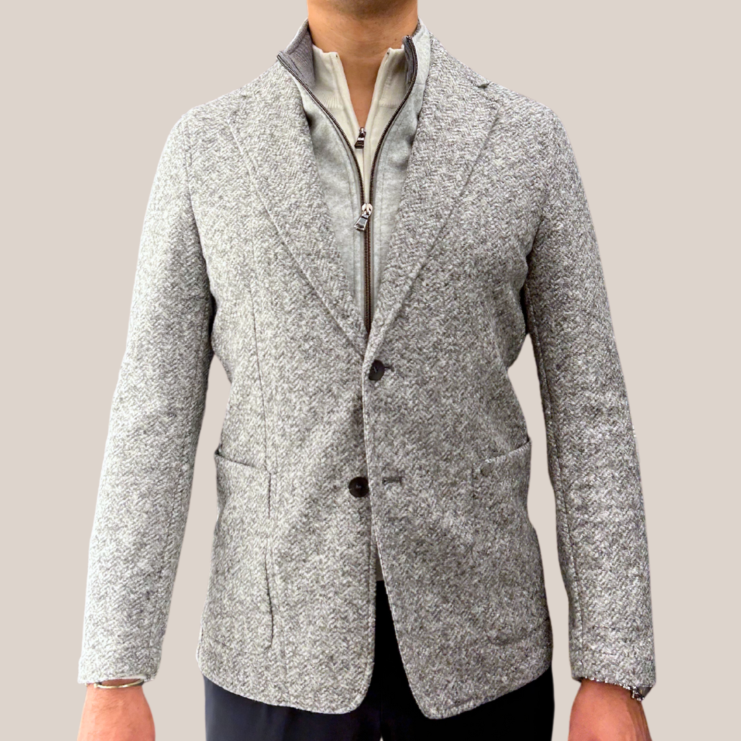 Chevron Patch Pocket Blazer with Removable Inlay - Grey