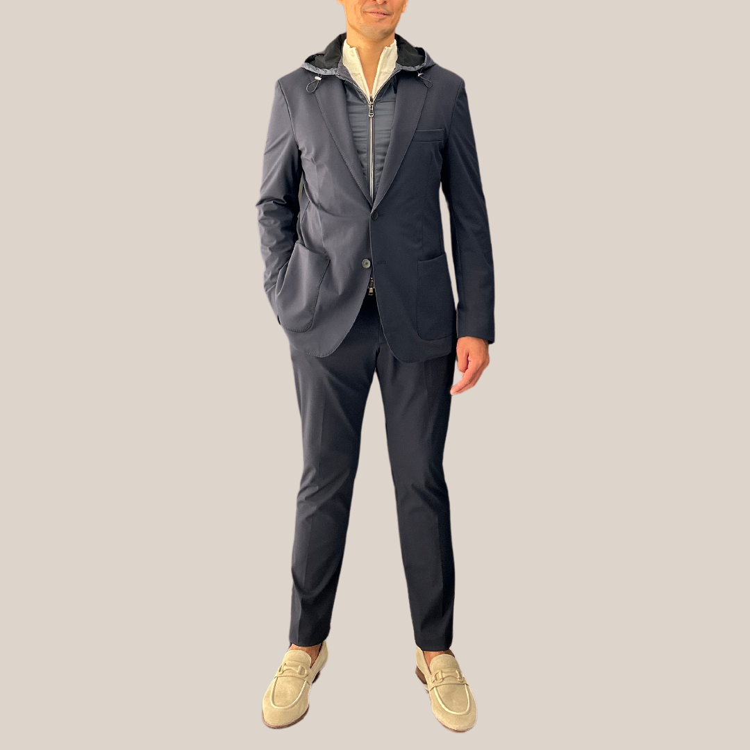 Technical Patch Pocket Blazer with Removable Hood - Navy