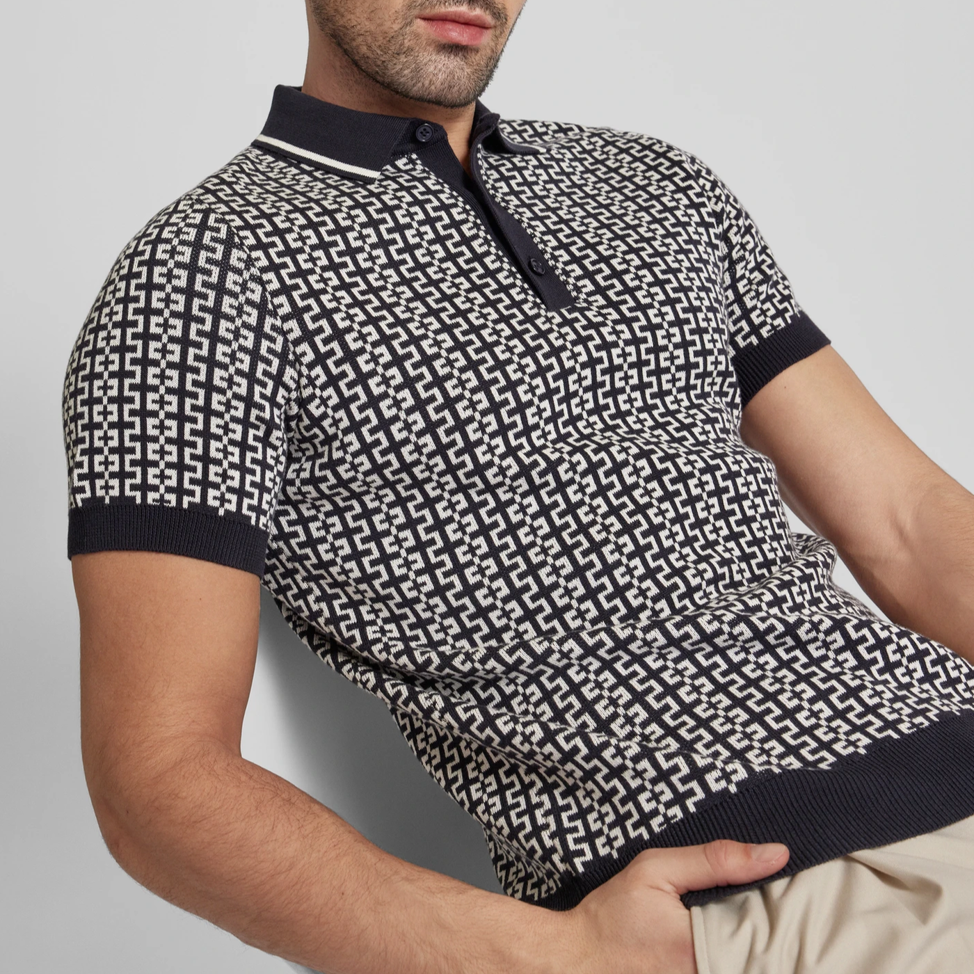 Gotstyle Fashion - Strellson Polos All-Over Geo Print Knit Polo - Dark Navy