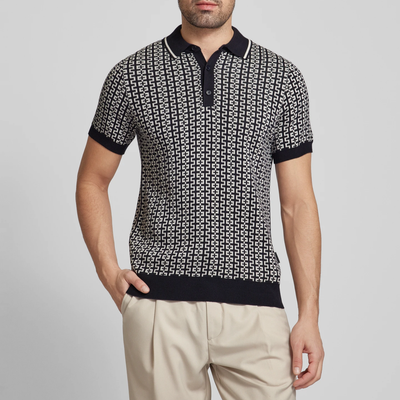 Gotstyle Fashion - Strellson Polos All-Over Geo Print Knit Polo - Dark Navy