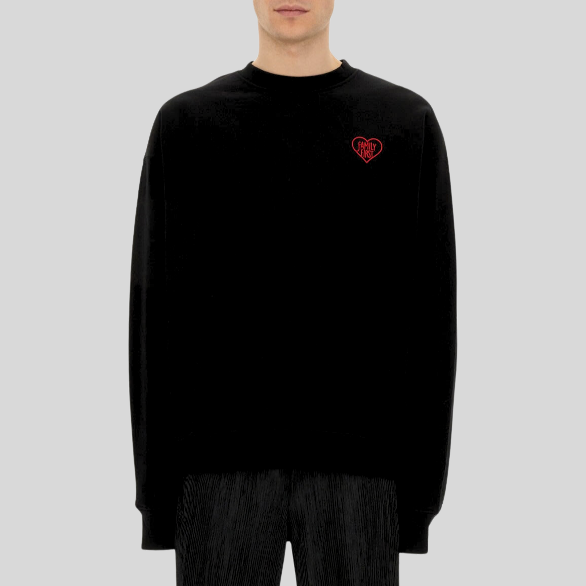 Heart Embroidered Logo Crew Sweatshirt - Black