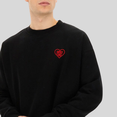 Heart Embroidered Logo Crew Sweatshirt - Black