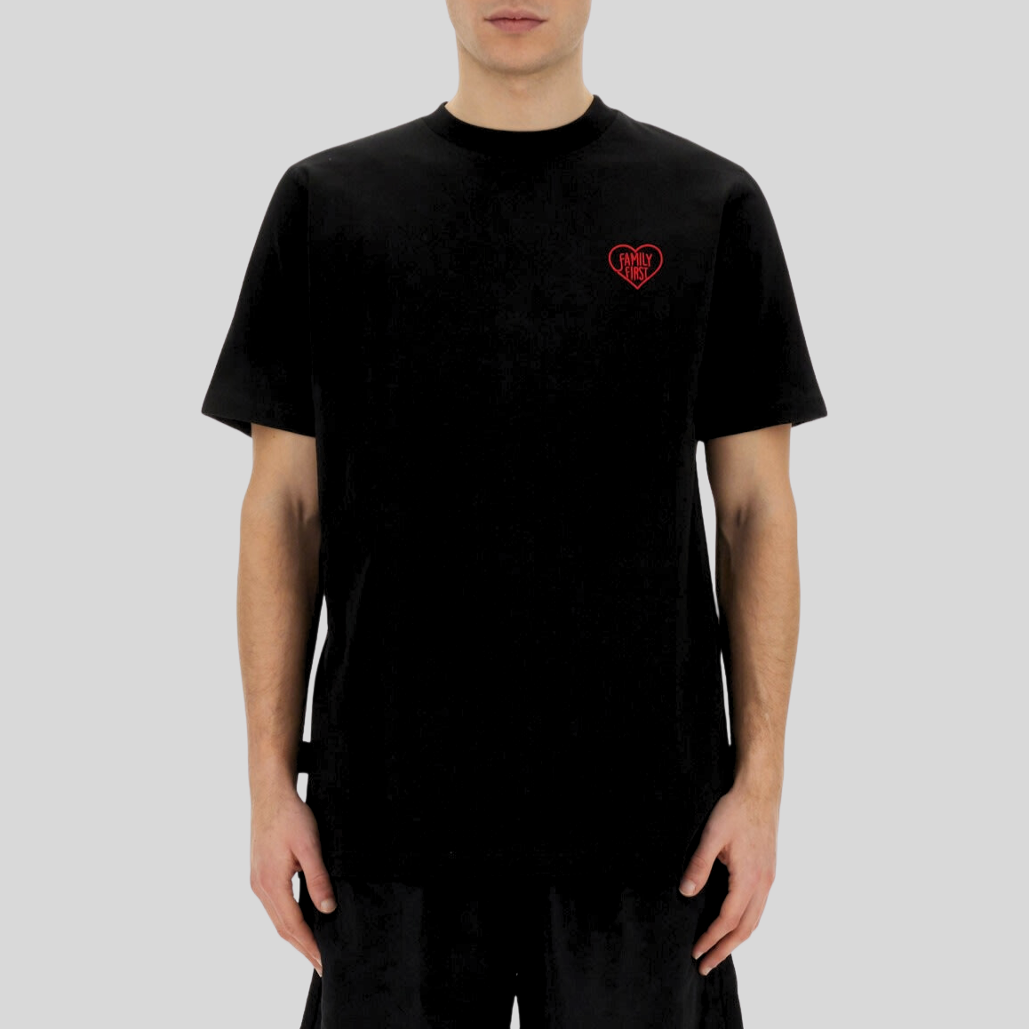 Heart Embroidered Logo Crew T-Shirt - Black